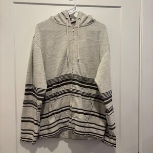 Vintage Analog Burton Striped Full Zip Hoodie Gray Black Raw Hem Skate Sweater S